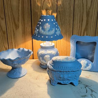 Charming Blue & White Lamp, Trinket Box, Compote, & Photo Frame