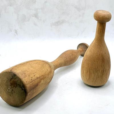 (2) Vintage Wooden Potato Mashers, Likely Early 20th Century