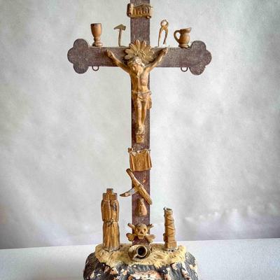 Folk Arma Christi Crucifix with Passion Symbols | Late 19th–Early 20th C. Latin American