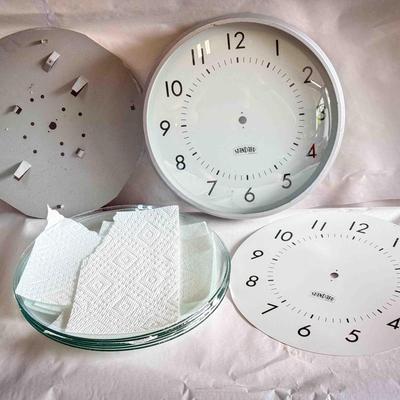 Standard School Wall Clock Body, (2) Faces & (7) Glass Domes