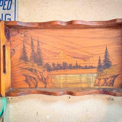 Rustic Country Tray With Landscape Scene