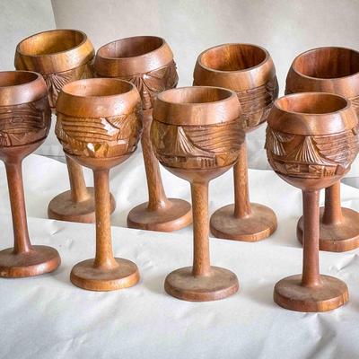 (6) Philippine Imports Wood Goblets 