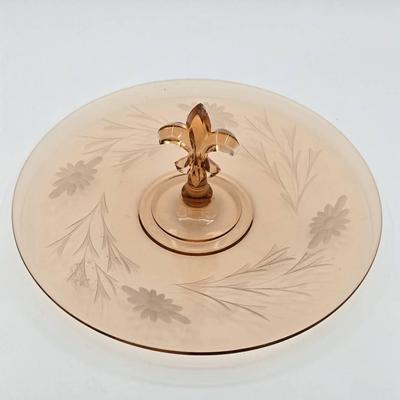 Fostoria Style Fleur de Lis Round Tidbit Tray Depression Glass