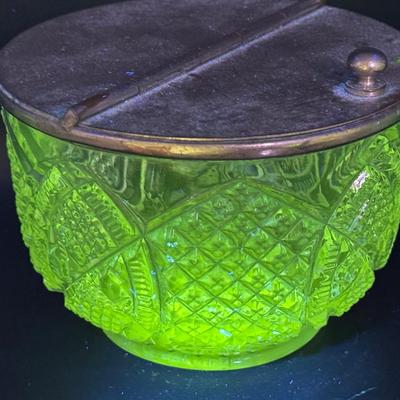 Vintage Pressed Glass Bowl with Hinged Metal Lid