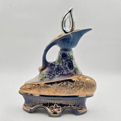 Vintage James Beam Liquor Decanter Blue and Gold 9" inches wide & 12" height