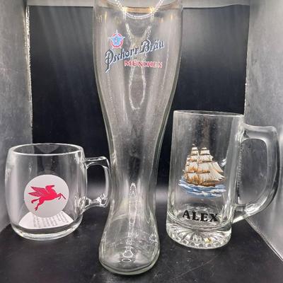 (3) Glass Beer Steins/Mugs