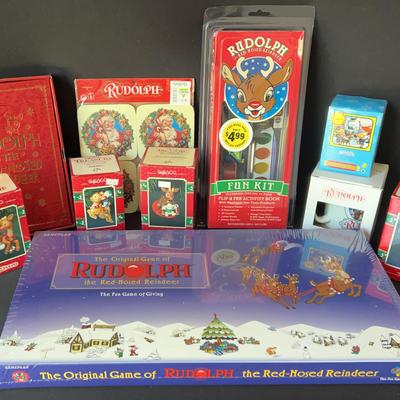 Collection Of Rudolph The Red-Nosed Reindeer Keepsakes And Games