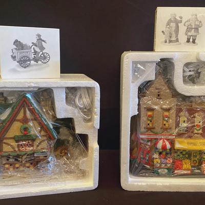 DEPT. 56 HERITAGE VILLAGE - Leacock Poulterer, Johnson’s Grocery & Deli + 2 sets of figures 