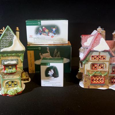 Department 56 N. Pole Series, The Glacier Gazette And  Santa’s Workshop with Accessories 
