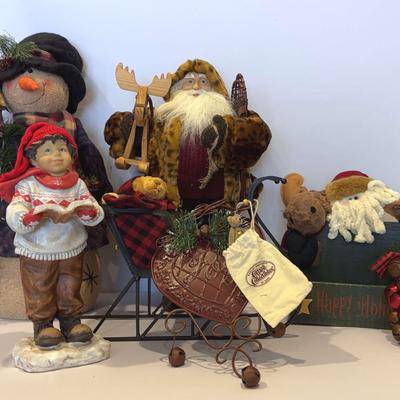 Large Snowman & Santa Clause, Christmas Caroler Boy, Red Sleigh, & More