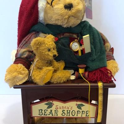 Santa's Bear Work Shoppe" collectible figurine. w/ teddy bear & Detailed Sewing Station