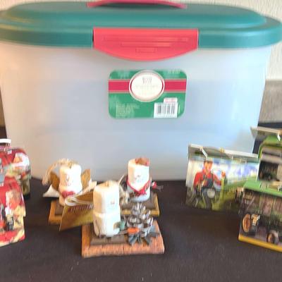 Coca-Cola Tin, John Deere Tin And S’mores Ornaments Plus Sterlite Holiday Box
