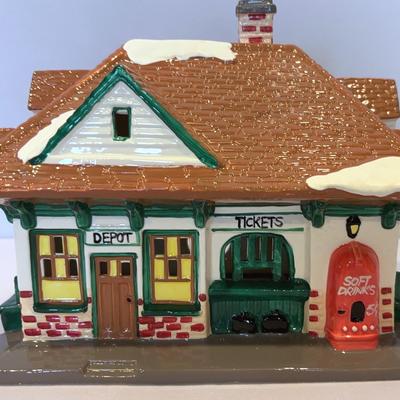 Dept.56-Snow Village-Village Station & Train,Buck’s County Water Tower,Hearts & Bloom Cottage