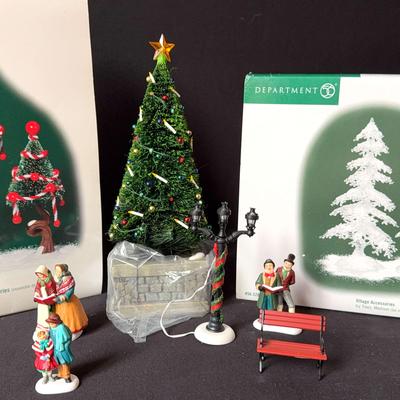 Dept 56 “ Heritage Village Collection” town Tree, Carolers, And Village Accessories
