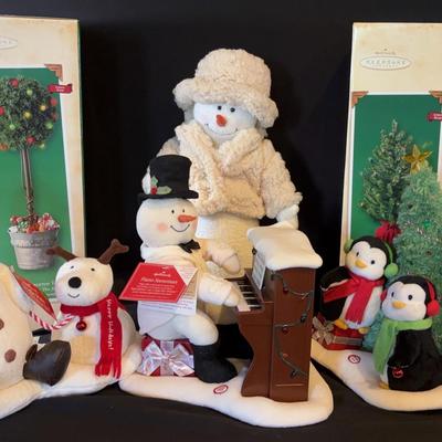 Hallmark Snowman Collection: Jingle Pals, Piano, Very Merry Trio, & Two Lighted Trees For Display 