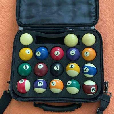 Professional billiard balls in carrying case
