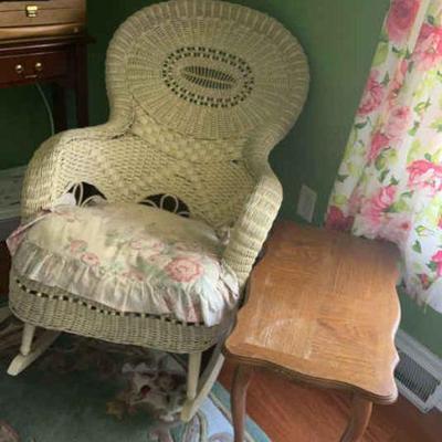 Wicker rocker and side table