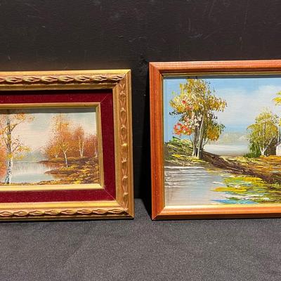 Vintage Paintings - Landscape Woods Pond