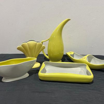 Vintage MCM Redwing Lotus Chartreuse Collection ~ Ft. a Candleholder Bowl, Quartette Pitcher, & More