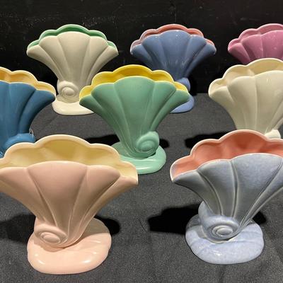 Vintage Red Wing Pastel Fan Vases 