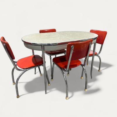 Vintage 50s Chrome & Red Studded Diner Style Kitchen Dinette 