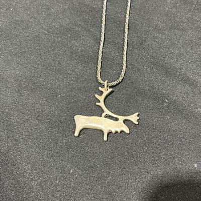 Sterling Silver Signed Elk Pendent 