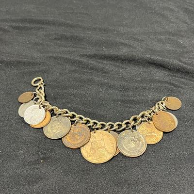 Vintage Coin From Around The World Charm Bracelet 