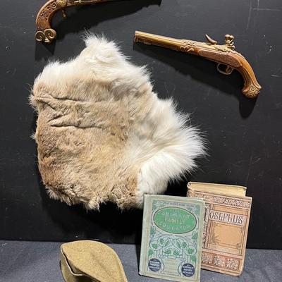 Sexton Dueling Wall Pistols, J B Stetson World War I Hat, Reindeer Pelt + Books