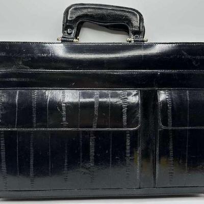 1980s Black Patent Eel Skin Briefcase