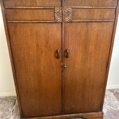 Art Nouveau Vintage Walnut Wardrobe Cabinet