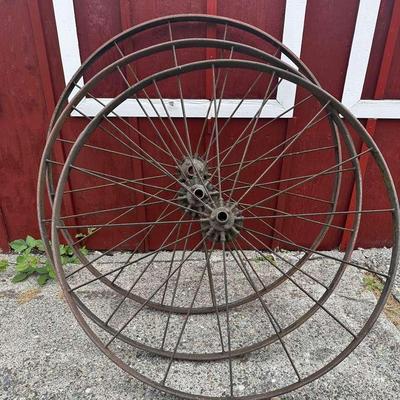 Three Metal Wagon Wheels With Rim