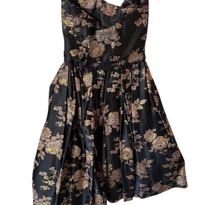 Strapless black and gold cocktail dress