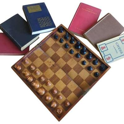 Vintage Chess Set and Books