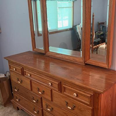 Large Wooden Dresser with Mirror 