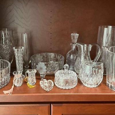 Large Crystal Lot Incl Vases, Candy Dishes and Ice Bucket