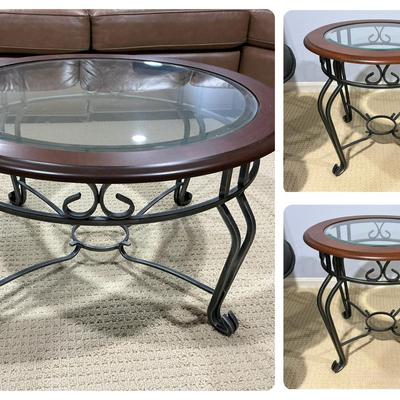 Glass Top Circular Coffee & End Table Set 