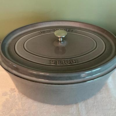 Staub Grey Enamel Coated Cast Iron Oval Dutch Oven #37