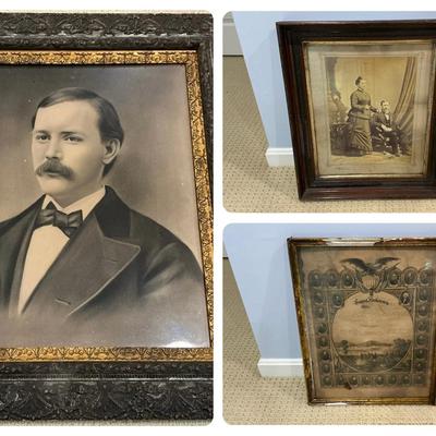 Antique Portraits & Civil War Print 