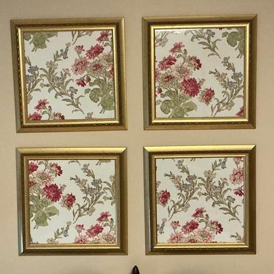 2 White Metal Mirror Scones & 4 Floral Framed Fabric Wall Decor