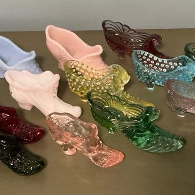 Glass Victorian Shoes incl. Fenton & Uranium Glass