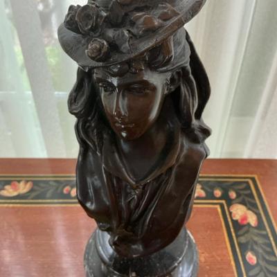 Solid Bronze Figural Lady With Marble Base 10”