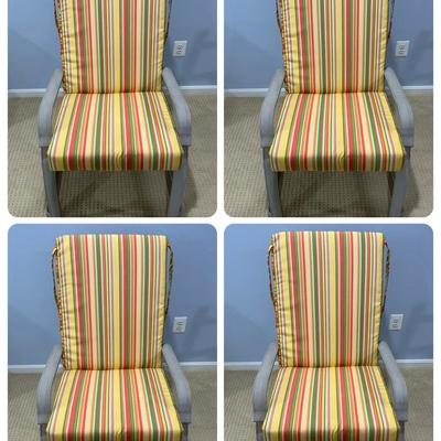 Four Outdoor Chairs - Stripe Cushions (Plus Four Ottomans)