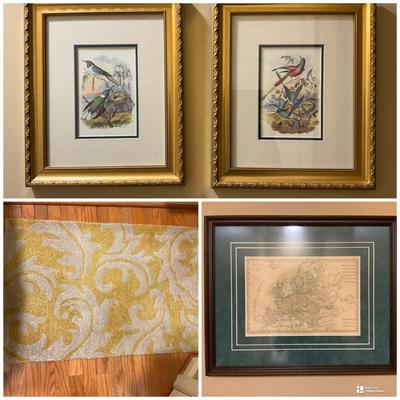 Bathroom Decor: Framed Bird Prints And Map, Safavieh Rug