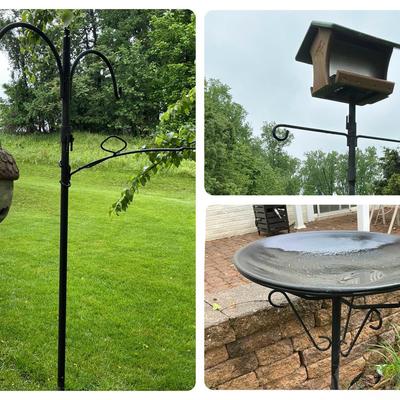 Two Outdoor 7 Ft Shepherd Hooks, Bird Bath, Bird House 