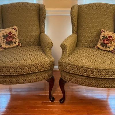 Set Of Two Classic Jacquard Wingback Chairs 