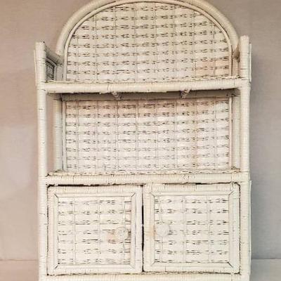 White Wicker Wall Storage Shelf