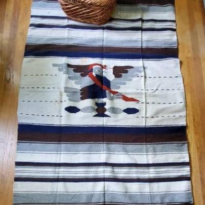 Mexican Serape Blanket/Throw and Large Basket