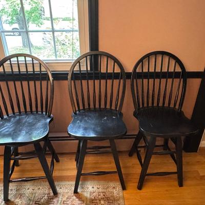 (3) Swiveling Wood Windsor Back Counter Height Stools