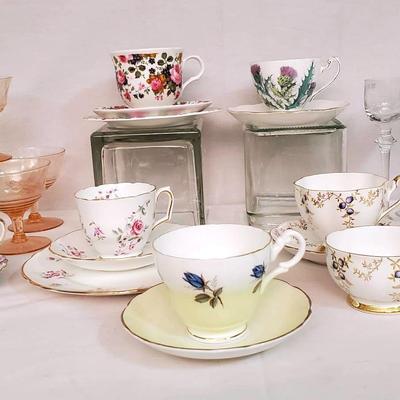Stunning Tea Cups & Saucers and Pink Glasses