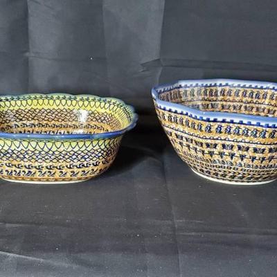 (2) Boleslawiec Polish Pottery Scalloped Bowls